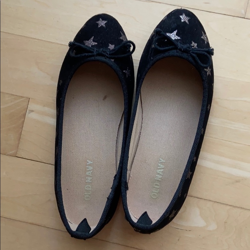 Little girls flats- black canvas/glitter stars
